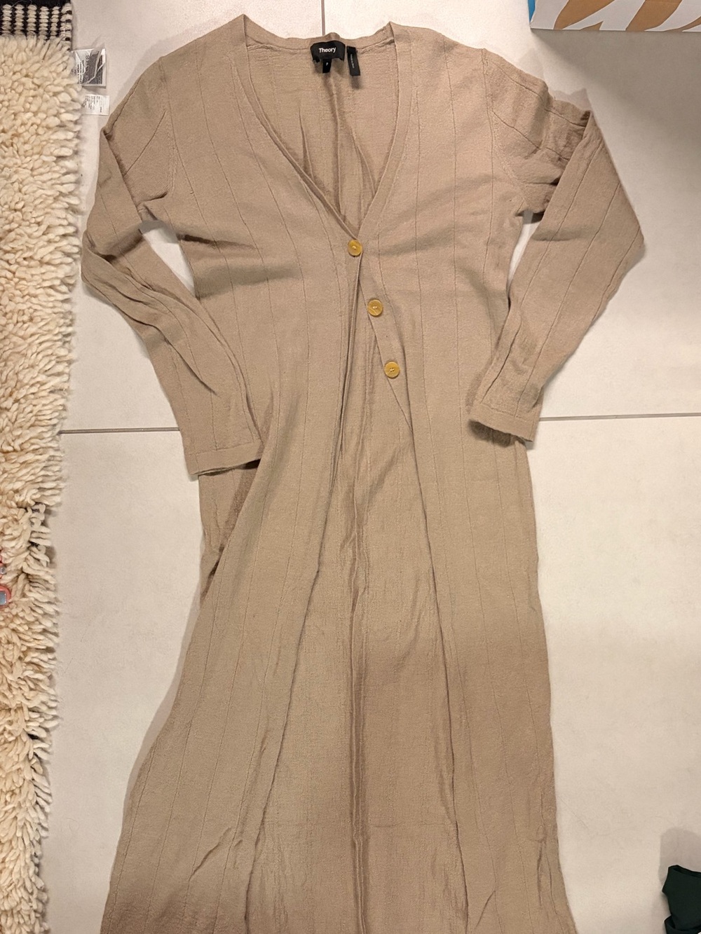 Long Knit Cardigan in Beige - Theory